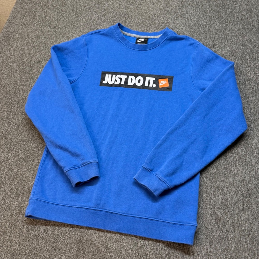 Nike Just Do It Box Logo Blue Crewneck Sweatshirt 928699-403 Mens Small